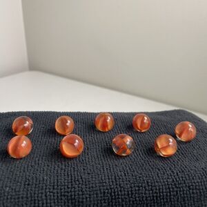 Vintage Marble King Nine Cats Eye Marbles Red Transparent Lot Different Sizes
